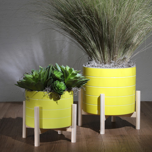 Sagebrook Home 8" Striped Planter W/ Wood Stand Yellow Wishlist Create New