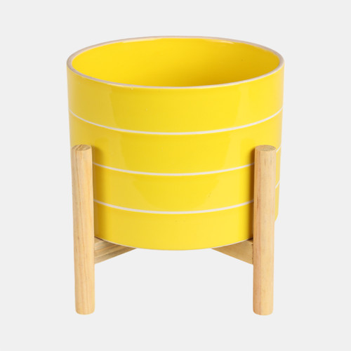 sagebrook home 8" Striped Planter W/ Wood Stand Yellow Wishlist Create New