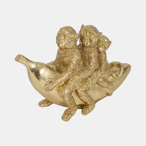 Sagebrook Home 8" Three Monkeys On Banana Gold Wishlist Create New