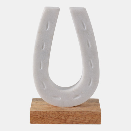 sagebrook home 8x5" Marble Horseshoe On Wood Base White/natural Wishlist Create New