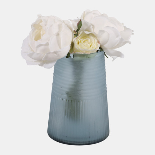 Sagebrook Home 8x6" Etched Lines Tapered Glass Vase Blue Wishlist Create New