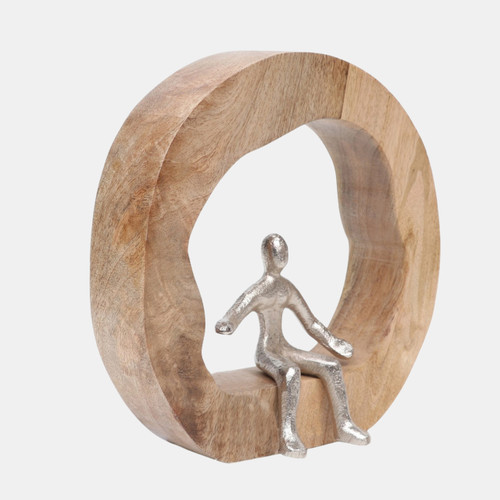 Sagebrook Home 8x7" Figure Sitting In Wood Round Silver/natural Wishlist Create New