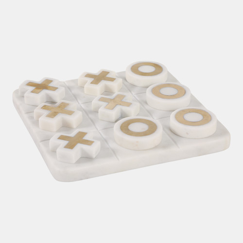 Sagebrook Home 8x8" Marble Tic-tac-toe Brass Inlay White/gold Wishlist Create New