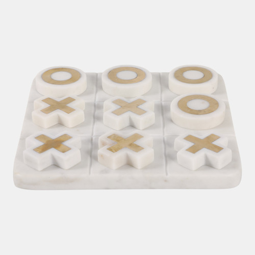 Sagebrook Home 8x8" Marble Tic-tac-toe Brass Inlay White/gold Wishlist Create New