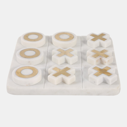 Sagebrook Home 8x8" Marble Tic-tac-toe Brass Inlay White/gold Wishlist Create New