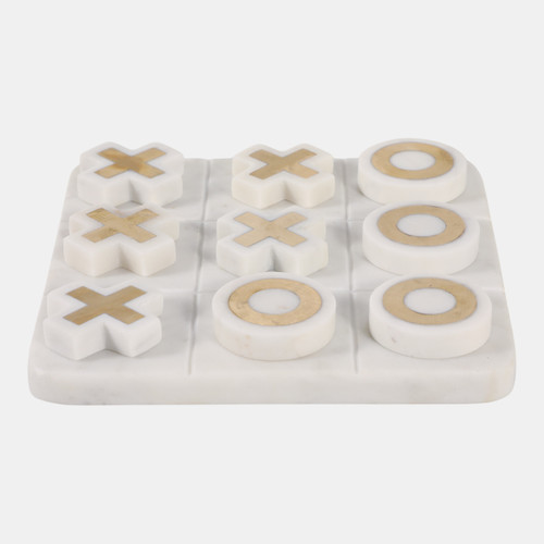 sagebrook home 8x8" Marble Tic-tac-toe Brass Inlay White/gold Wishlist Create New