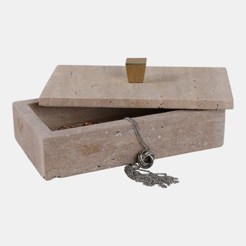 Sagebrook Home 9x5" Travertine Box With Gold Knob Tan Wishlist Create New