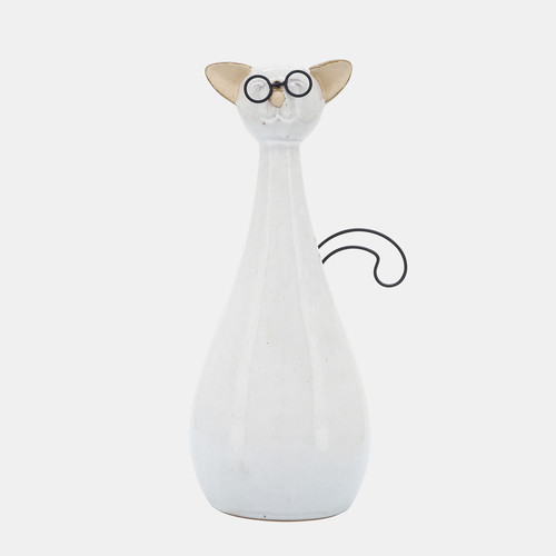 sagebrook home Cer 10"h Chubby Cat W/ Glasses Beige Wishlist Create New
