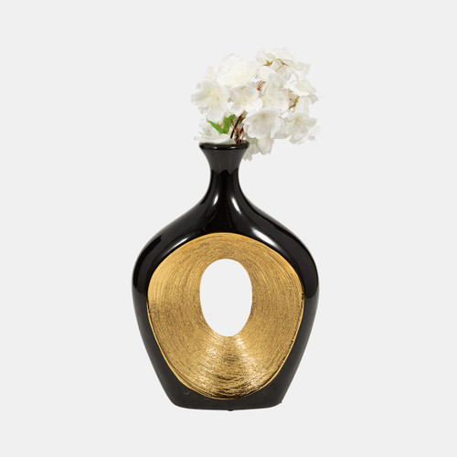 Sagebrook Home Cer 13"h 2-tone Scratched Oval Vase Blk/gld Wishlist Create New