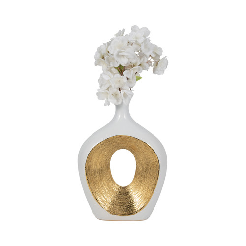 Sagebrook Home Cer 13"h 2-tone Scratched Oval Vase Wht/gld Wishlist Create New