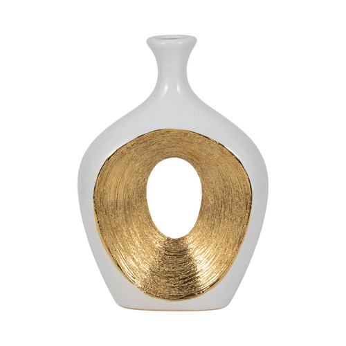 sagebrook home Cer 13"h 2-tone Scratched Oval Vase Wht/gld Wishlist Create New