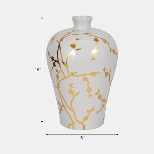 Sagebrook Home Cer 15"h Vase W/ Gold Decal White Wishlist Create New