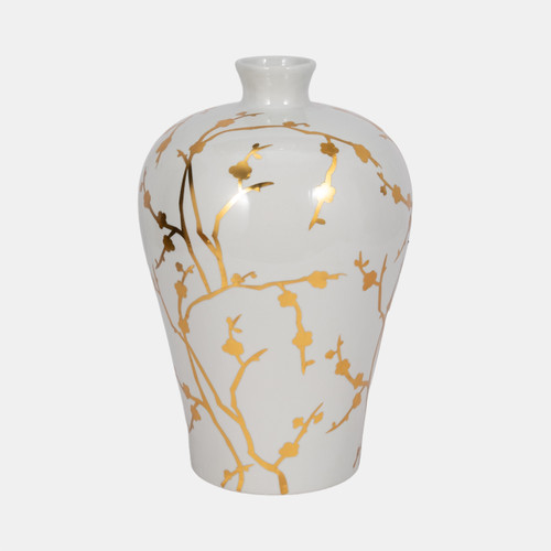 sagebrook home Cer 15"h Vase W/ Gold Decal White Wishlist Create New