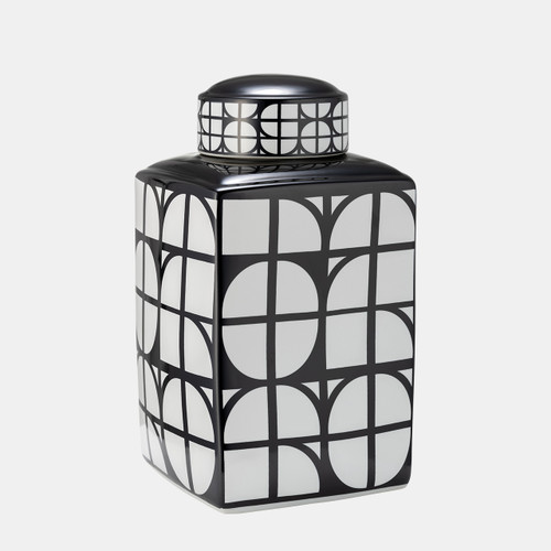 Sagebrook Home Cer 16"h Square Jar W/ Lid Black/white Wishlist Create New