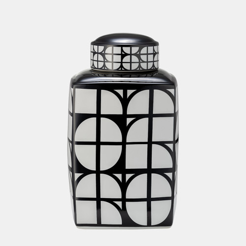 sagebrook home Cer 16"h Square Jar W/ Lid Black/white Wishlist Create New
