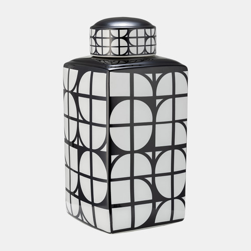 Sagebrook Home Cer 18"h Square Jar W/ Lid Black/white Wishlist Create New