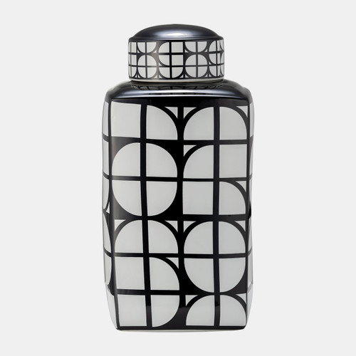 sagebrook home Cer 18"h Square Jar W/ Lid Black/white Wishlist Create New