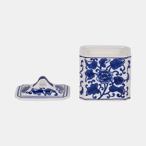 Sagebrook Home Cer 6" 13oz Rect Chinoiserie Candle W/lid Blu/wht Wishlist Create New