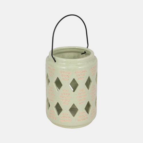 Sagebrook Home Cer 6"h Diamond Cut Out Lantern Cucumber Wishlist Create New