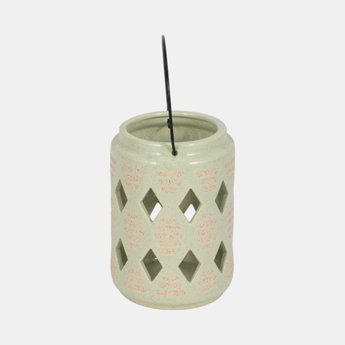 Sagebrook Home Cer 6"h Diamond Cut Out Lantern Cucumber Wishlist Create New