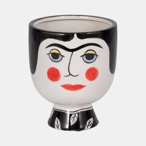 sagebrook home Cer 7"h Frida Face Flower Vase Blk/wht Wishlist Create New
