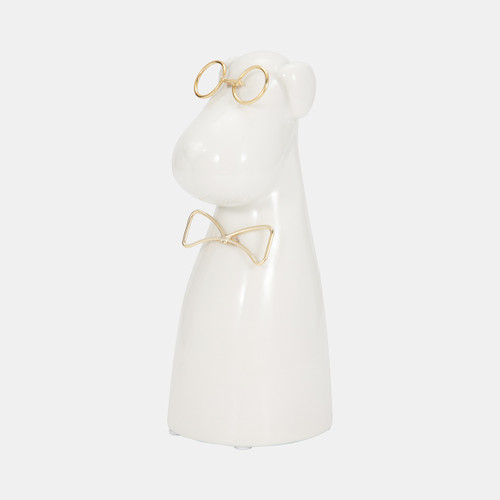 Sagebrook Home Cer 7"h Puppy With Gold Glasses And Bowtie Wht Wishlist Create New