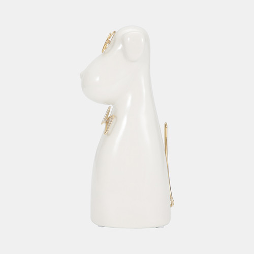 Sagebrook Home Cer 7"h Puppy With Gold Glasses And Bowtie Wht Wishlist Create New