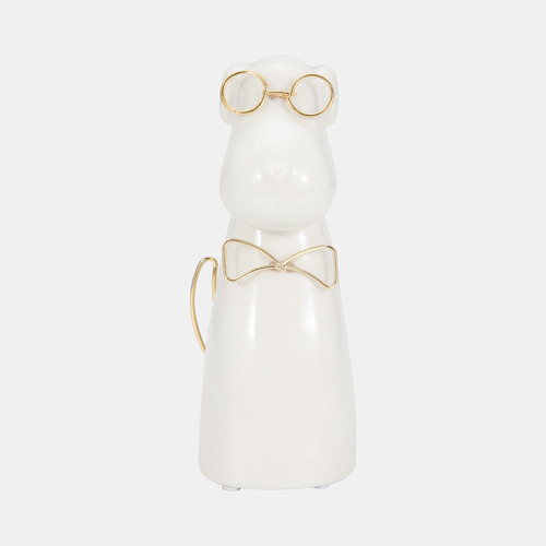 sagebrook home Cer 7"h Puppy With Gold Glasses And Bowtie Wht Wishlist Create New
