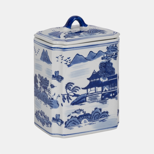 Sagebrook Home Cer 8"h Rectangular Jar W/ Lid Blue Wishlist Create New