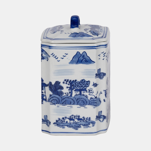 Sagebrook Home Cer 8"h Rectangular Jar W/ Lid Blue Wishlist Create New