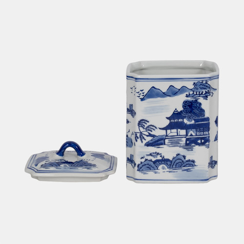 Sagebrook Home Cer 8"h Rectangular Jar W/ Lid Blue Wishlist Create New