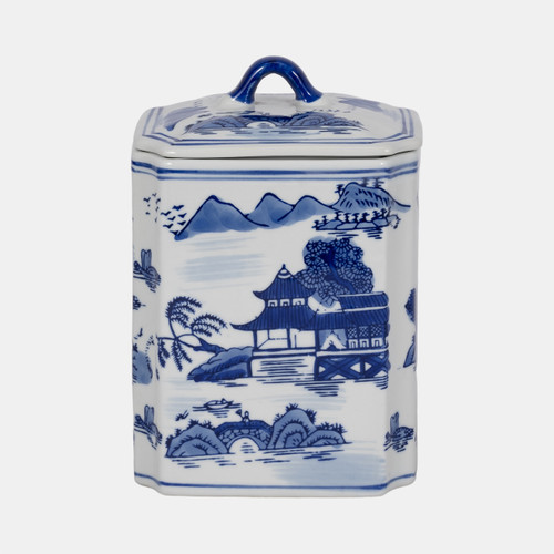 sagebrook home Cer 8"h Rectangular Jar W/ Lid Blue Wishlist Create New
