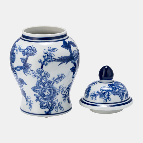 Sagebrook Home Cer 8" Temple Jar Bird/flower Blue Wishlist Create New