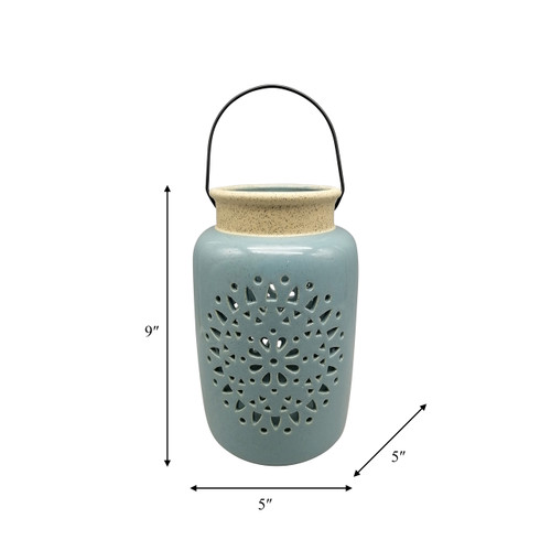 Sagebrook Home Cer 9"h Flower Cut Out Lantern Cameo Blue Wishlist Create New