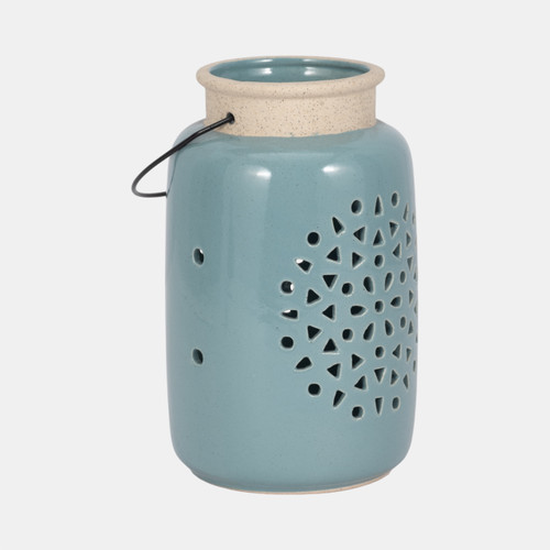 Sagebrook Home Cer 9"h Flower Cut Out Lantern Cameo Blue Wishlist Create New