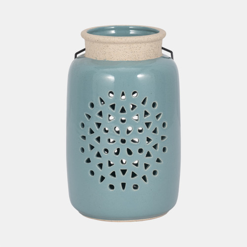 sagebrook home Cer 9"h Flower Cut Out Lantern Cameo Blue Wishlist Create New