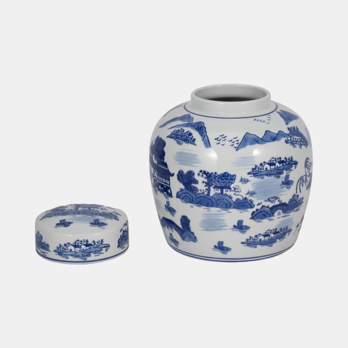 Sagebrook Home Cer 9"h Rounded Jar W/ Lid Blue Wishlist Create New