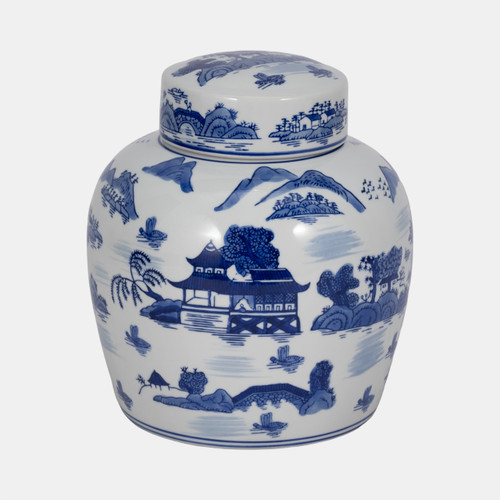 Sagebrook Home Cer 9"h Rounded Jar W/ Lid Blue Wishlist Create New