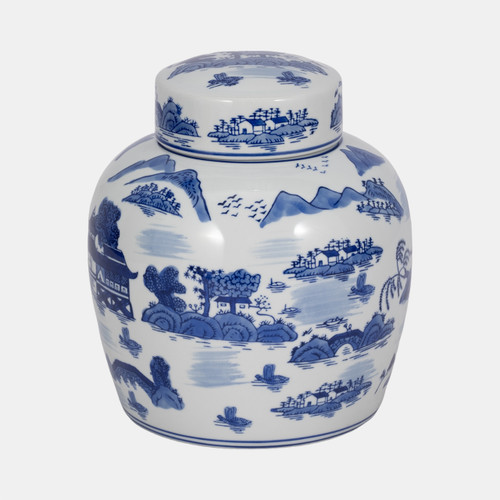 sagebrook home Cer 9"h Rounded Jar W/ Lid Blue Wishlist Create New