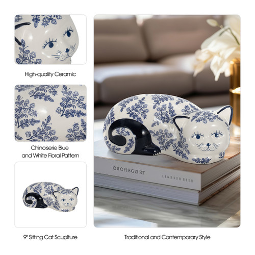 Sagebrook Home Cer 9" Sleeping Chinoiserie Cat Blue/white Wishlist Create New