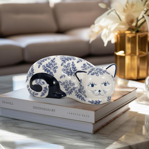 Sagebrook Home Cer 9" Sleeping Chinoiserie Cat Blue/white Wishlist Create New