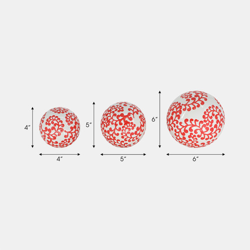 Sagebrook Home Cer S/3 Fern Orbs 4/5/6" White/red Wishlist Create New
