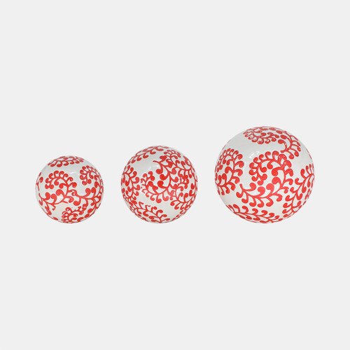 Sagebrook Home Cer S/3 Fern Orbs 4/5/6" White/red Wishlist Create New