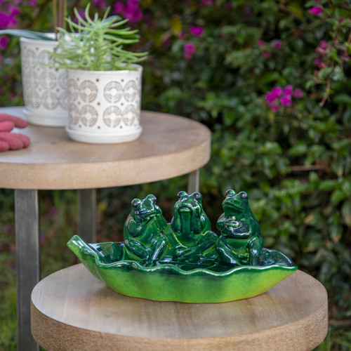 Sagebrook Home Ceramic 12" Frog Trio Bird Feeder Green Wishlist Create New