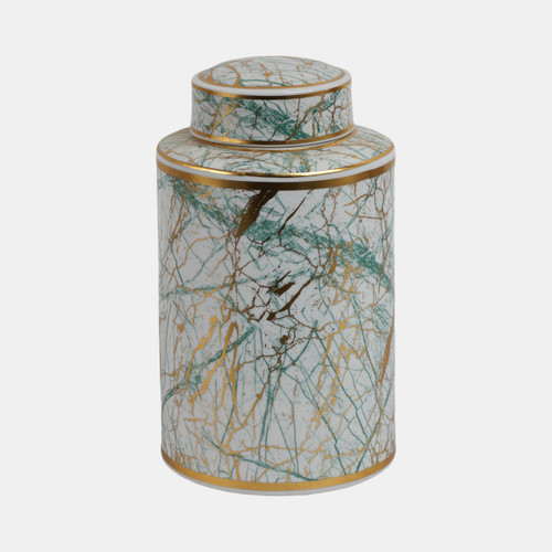 sagebrook home Ceramic 12" Jar With Gold Lid Green Wishlist Create New