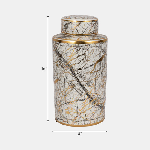 Sagebrook Home Ceramic 16" Jar With Gold Lid White Wishlist Create New