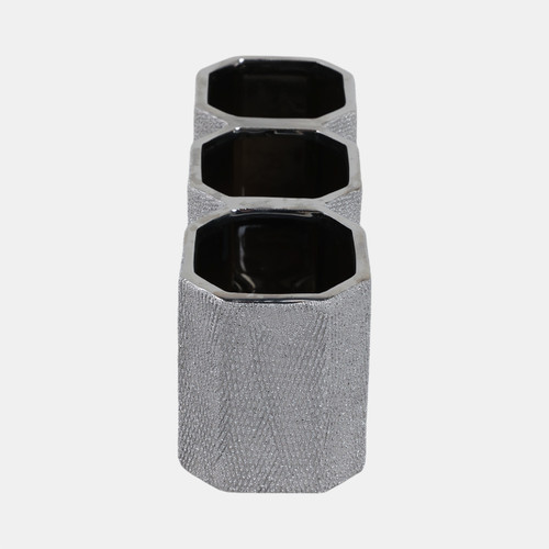 Sagebrook Home Ceramic 4" 3-cup Pencil Holder Silver Wishlist Create New