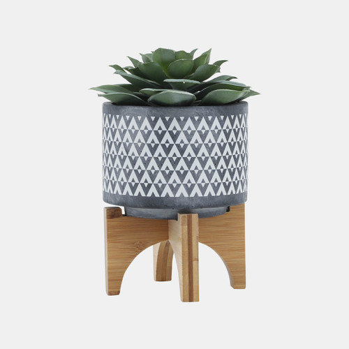 Sagebrook Home Ceramic 5" Aztec Planter On Wooden Stand Gray Wishlist Create New