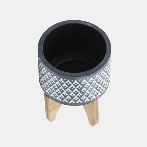 Sagebrook Home Ceramic 5" Aztec Planter On Wooden Stand Gray Wishlist Create New