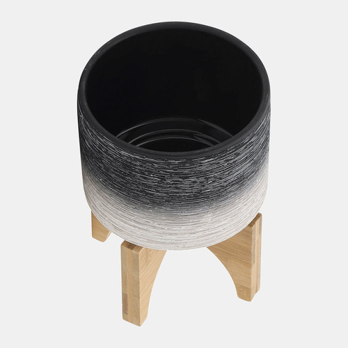 Sagebrook Home Ceramic 5" Planter On Wooden Stand Gray Wishlist Create New